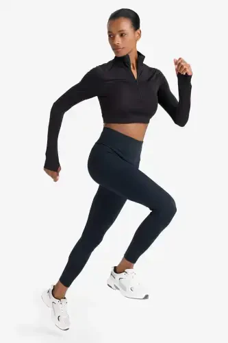 DeFactoFit Printed High-Waisted Sports Leggings Black - 3