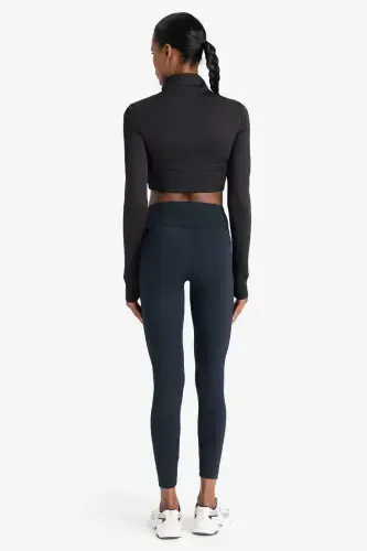 DeFactoFit Printed High-Waisted Sports Leggings Black - 6