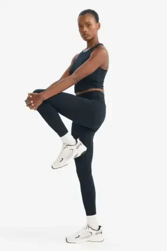 DeFactoFit Printed High-Waisted Sports Leggings Black - 3