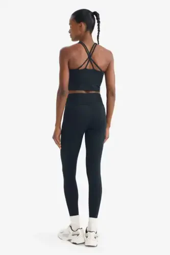 DeFactoFit Printed High-Waisted Sports Leggings Black - 6