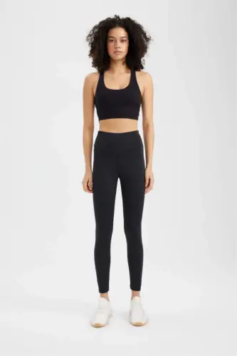 DeFactoFit Printed High-Waisted Sports Leggings Black - 1