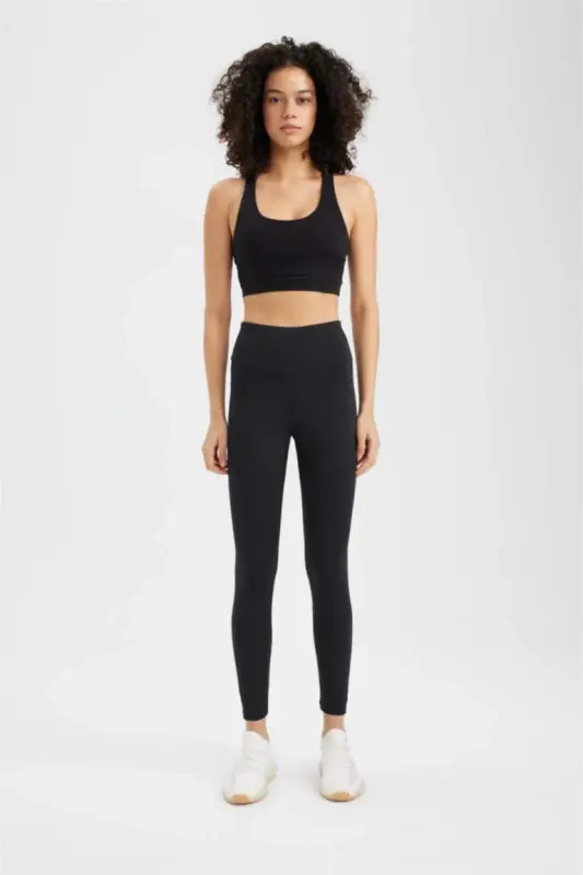 DeFactoFit Printed High-Waisted Sports Leggings Black - DEFACTO