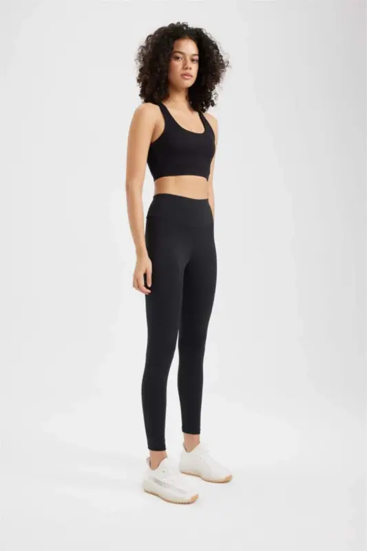 DeFactoFit Printed High-Waisted Sports Leggings Black - 2