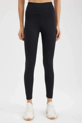 DeFactoFit Printed High-Waisted Sports Leggings Black - 3