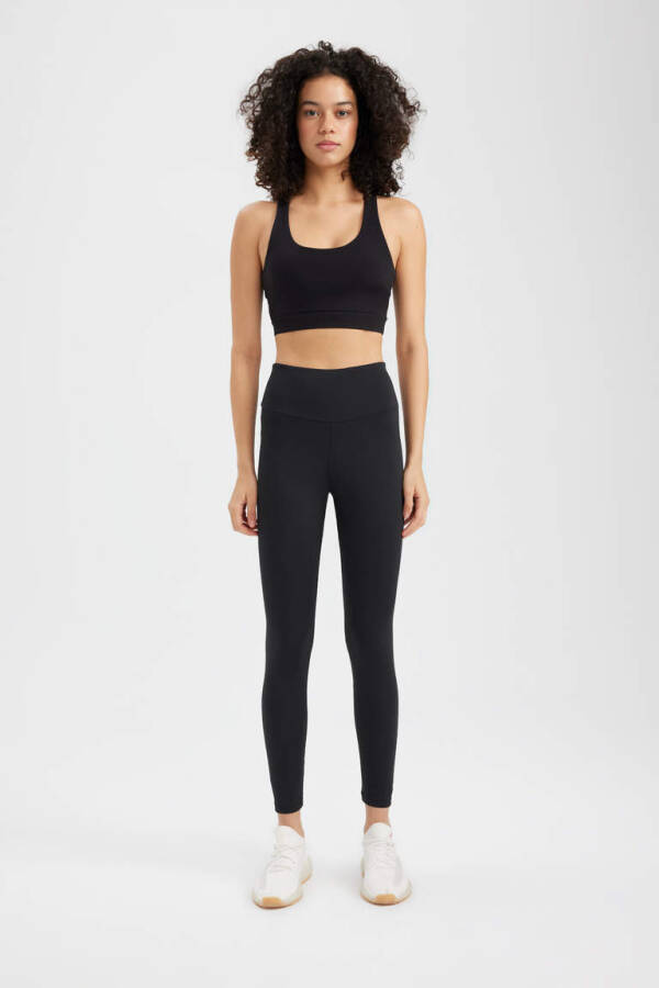 DeFactoFit Printed High-Waisted Sports Leggings Black - 11