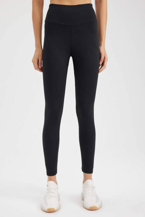 DeFactoFit Printed High-Waisted Sports Leggings Black - 13