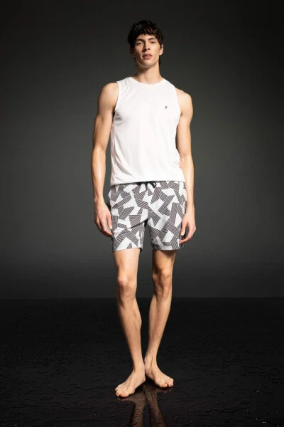 DeFactoFit Regular Fit Bosilgan Elastik Qisqa Denim Shortish Qora - 1