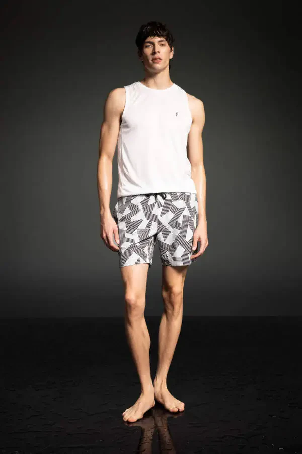 DeFactoFit Regular Fit Bosilgan Elastik Qisqa Denim Shortish Qora - 1