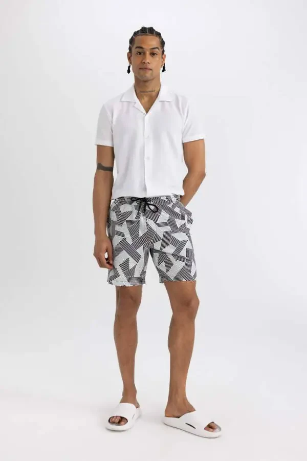 DeFactoFit Regular Fit Bosilgan Elastik Qisqa Denim Shortish Qora - 3