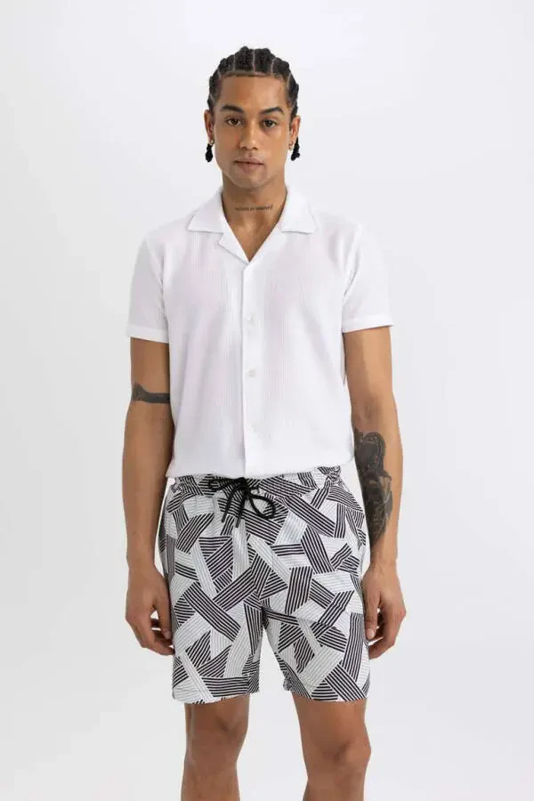 DeFactoFit Regular Fit Bosilgan Elastik Qisqa Denim Shortish Qora - 5