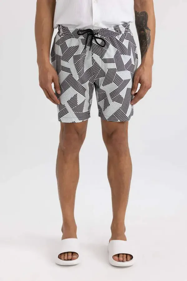 DeFactoFit Regular Fit Bosilgan Elastik Qisqa Denim Shortish Qora - 6