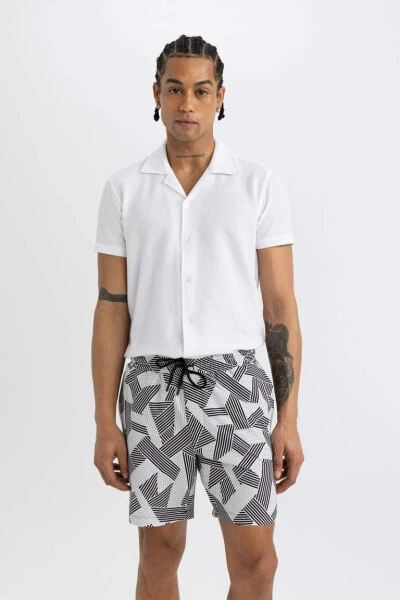 DeFactoFit Regular Fit Bosilgan Elastik Qisqa Denim Shortish Qora - 12