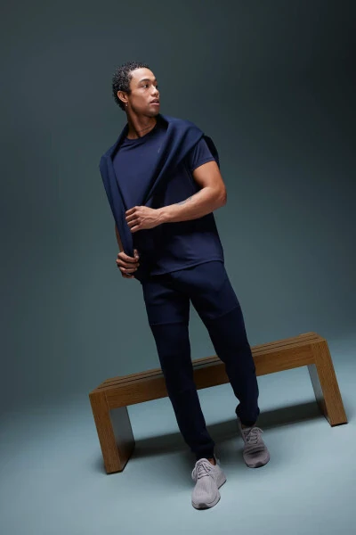 DeFactoFit Sporcu Jogger Eşofman Altı Slim Fit Dar Kesim Çift Cepli Beli Paçası Lastikli Skuba Dalgıç Kumaş Lacivert - Defacto