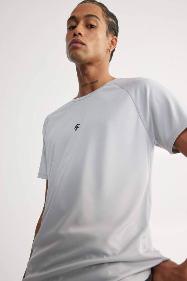 DeFactoFit Slim Fit Collar Printed Short Sleeve T-Shirt Light Gray - 4