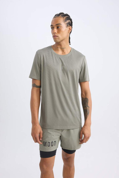 DeFactoFit Slim Fit Crew Neck Printed Short Sleeve Sports T-Shirt Khaki - 3