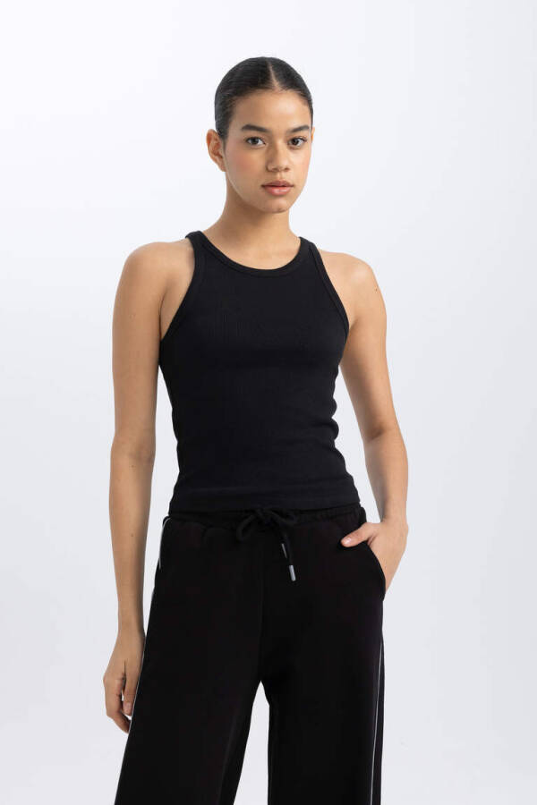 DeFactoFit Slim Fit Crew Neck Ribbed Sports Tank Top Black - 4