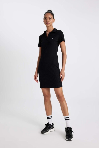 DeFactoFit Slim Fit Ko'ylak Yoqa Qisqa Yengli Ribana Ko'ylak Qora - Defacto