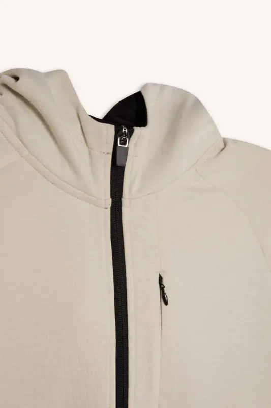 DeFactoFit Slim Fit Slim Fit Hooded Scuba Diver Fabric Zippered Athlete Sweatshirt-Stone - 9