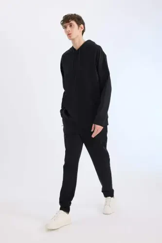 Slim Fit Sporcu Jogger Eşofman Altı Dar Kesim Standart Paça Basic Düz-Siyah - 3