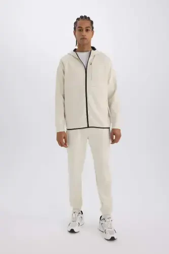 DeFactoFit Slim Fit Sportchi Jogger sport shimi Tor kesimli Skuba sho'ng'in matosi Standart etak Bel bog'ichli rezina etak-Tosh - 1