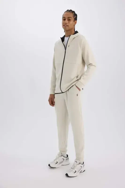 DeFactoFit Slim Fit Sportchi Jogger sport shimi Tor kesimli Skuba sho'ng'in matosi Standart etak Bel bog'ichli rezina etak-Tosh - 3