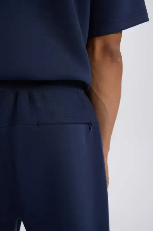 DeFactoFit Slim Fit Спортивные Тонкие Джоггеры Спортивные Штаны Узкого Кроя Скуба Дайвинг Ткань Стандартный Низ На Шнурке Эластичный Пояс-Темно-синий - 5