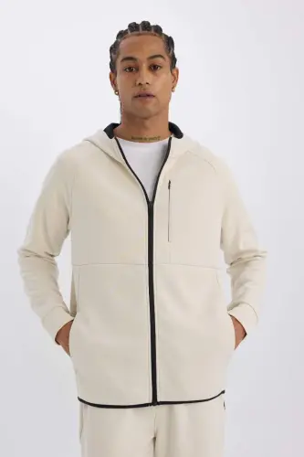 DeFactoFit Slim Fit Tor Qisqartirilgan Kapüşonlu Skuba Dalğich Mato Fermuarli Sportchi Svitchot-Tosh - 3