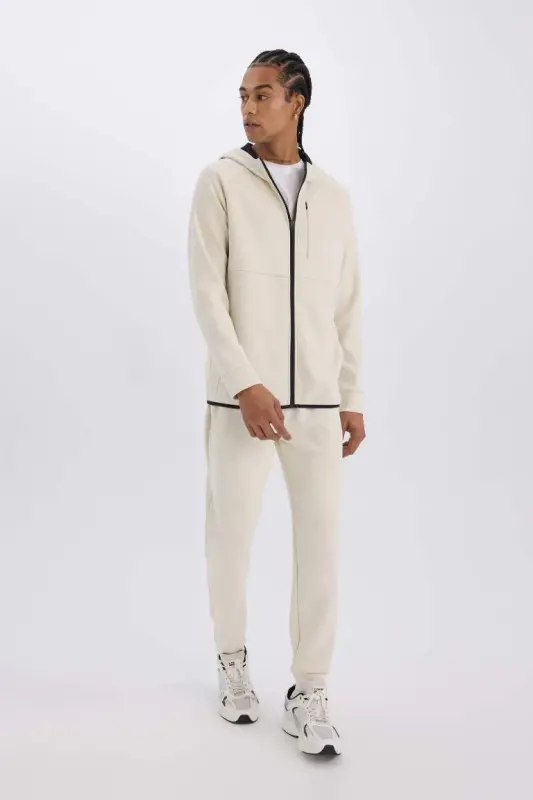 DeFactoFit Slim Fit Узкий Крой Толстовка С Капюшоном Скуба Дайвинг Ткань На Молнии Спортивная Толстовка-Камень - 2