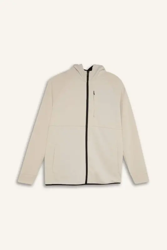 DeFactoFit Slim Fit Узкий Крой Толстовка С Капюшоном Скуба Дайвинг Ткань На Молнии Спортивная Толстовка-Камень - 8