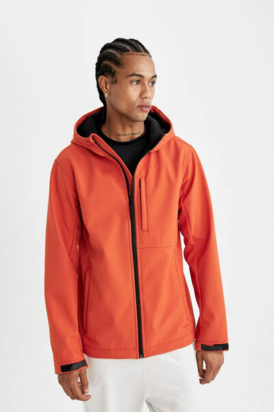 DefactoFit Softshell Jacket Water Repellent Windproof Hooded Zippered Pockets Orange - 1