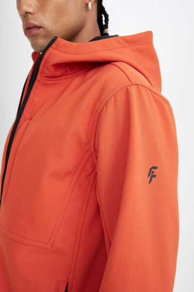 DefactoFit Softshell Jacket Water Repellent Windproof Hooded Zippered Pockets Orange - 4