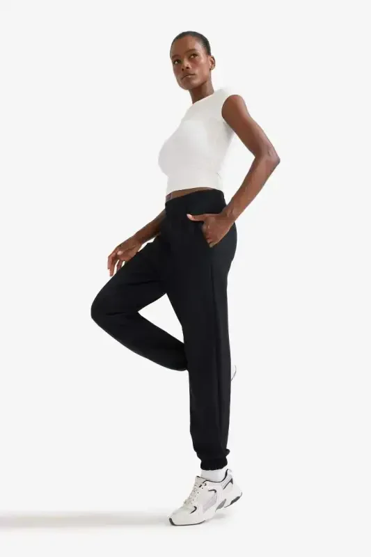 DeFactoFit Sportchi Jogger Yengil Sport Shim Standart Fit Modal Ikki Cho'ntakli Asosiy Tekis-Qora - 2