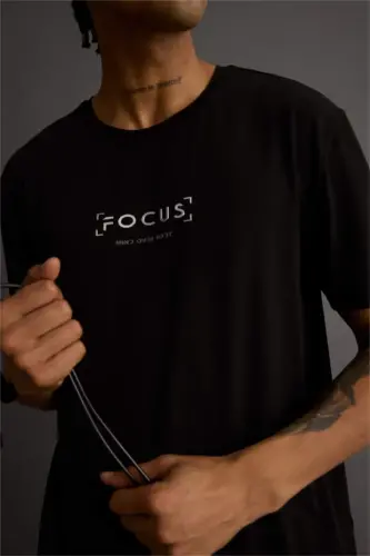 DeFactoFit Standard Fit Crew Neck Printed Short Sleeve T-Shirt-Black - 3