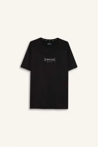 DeFactoFit Standard Fit Crew Neck Printed Short Sleeve T-Shirt-Black - 9