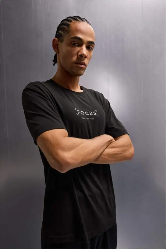 DeFactoFit Standard Fit Crew Neck Printed Short Sleeve T-Shirt-Black - DEFACTO