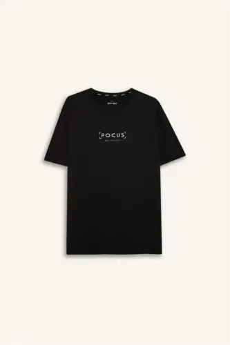 DeFactoFit Standard Fit Crew Neck Printed Short Sleeve T-Shirt-Black - 6