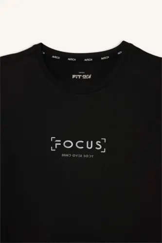 DeFactoFit Standard Fit Crew Neck Printed Short Sleeve T-Shirt-Black - 7