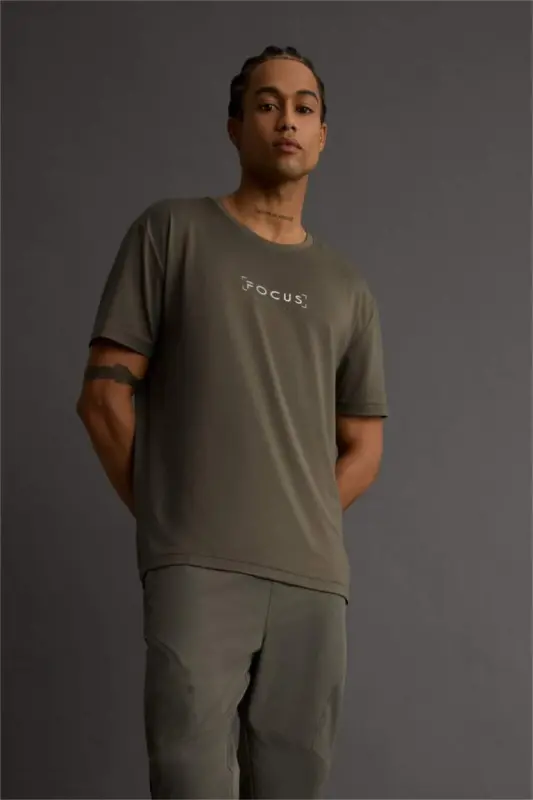 DeFactoFit Standard Fit Crew Neck Printed Short Sleeve T-Shirt-Khaki - 1