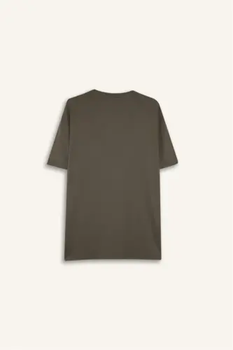 DeFactoFit Standard Fit Crew Neck Printed Short Sleeve T-Shirt-Khaki - 9