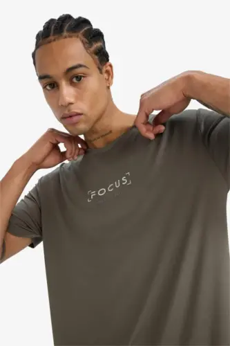 DeFactoFit Standard Fit Crew Neck Printed Short Sleeve T-Shirt-Khaki - DEFACTO (1)