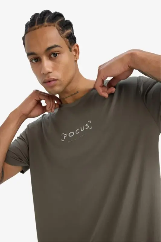 DeFactoFit Standard Fit Crew Neck Printed Short Sleeve T-Shirt-Khaki - 2