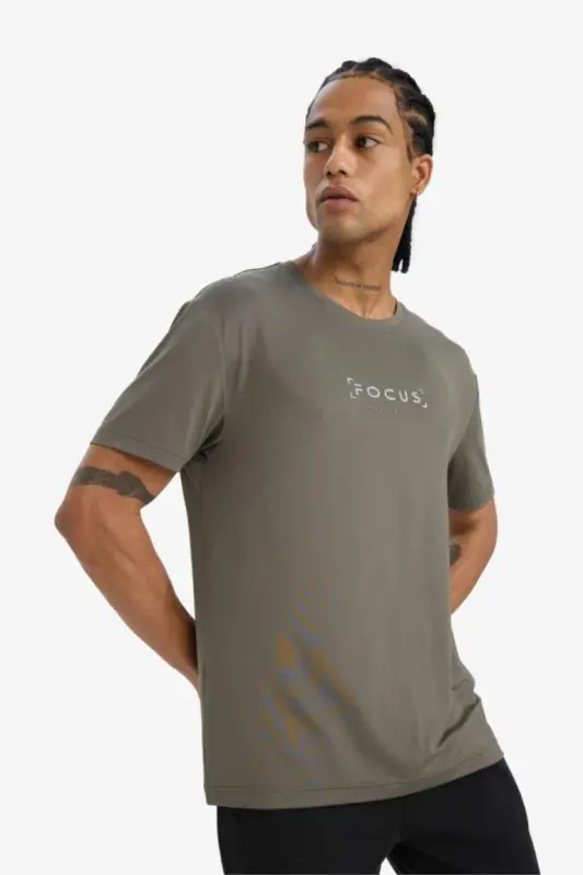 DeFactoFit Standard Fit Crew Neck Printed Short Sleeve T-Shirt-Khaki - 4