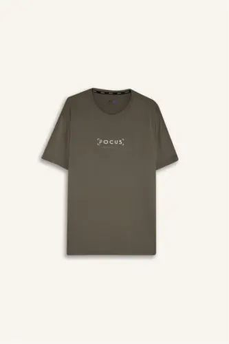 DeFactoFit Standard Fit Crew Neck Printed Short Sleeve T-Shirt-Khaki - 7