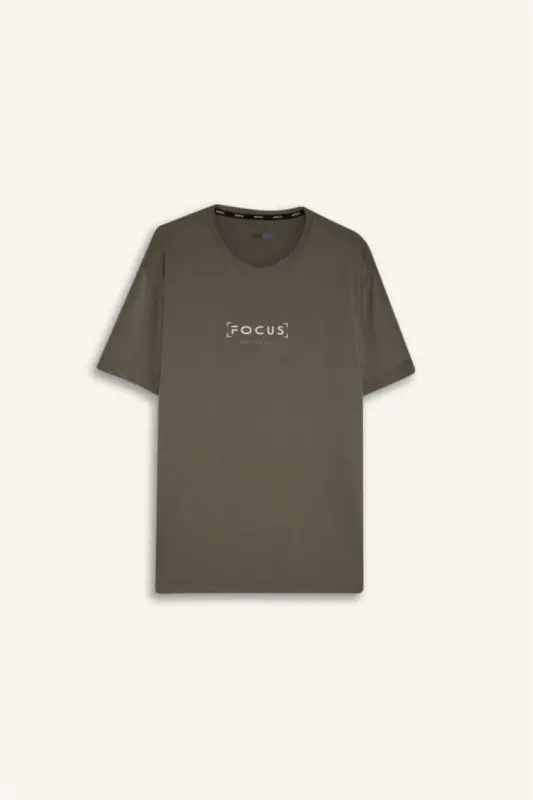 DeFactoFit Standard Fit Crew Neck Printed Short Sleeve T-Shirt-Khaki - 7