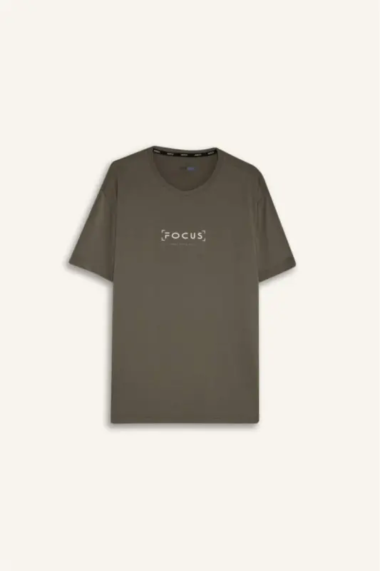 DeFactoFit Standard Fit Crew Neck Printed Short Sleeve T-Shirt-Khaki - 7