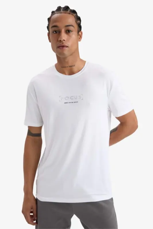 DeFactoFit Standard Fit Crew Neck Printed Stretch Fabric Sports Short Sleeve T-Shirt-White - 5