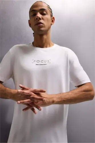 DeFactoFit Standard Fit Crew Neck Printed Stretch Fabric Sports Short Sleeve T-Shirt-White - 1
