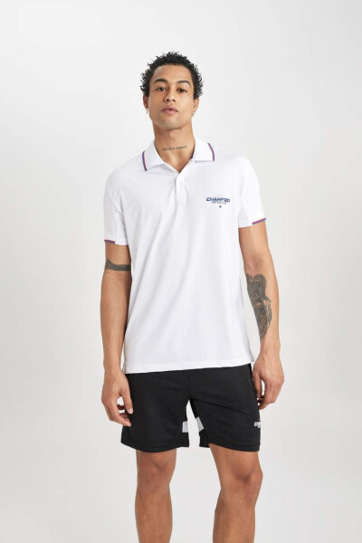 DeFactoFit Standard Fit Printed Short Sleeve Sports Polo T-Shirt White - 4