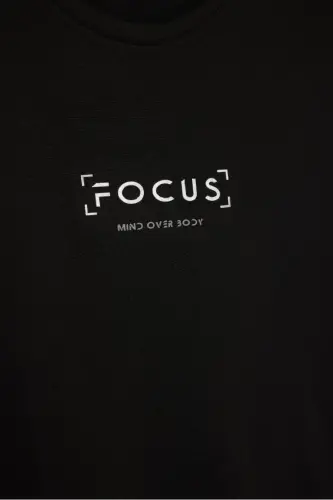 Standart Fit Yumuşak Tuşe Bisiklet Yaka Baskılı Kısa Kollu Tişört-Siyah - 10