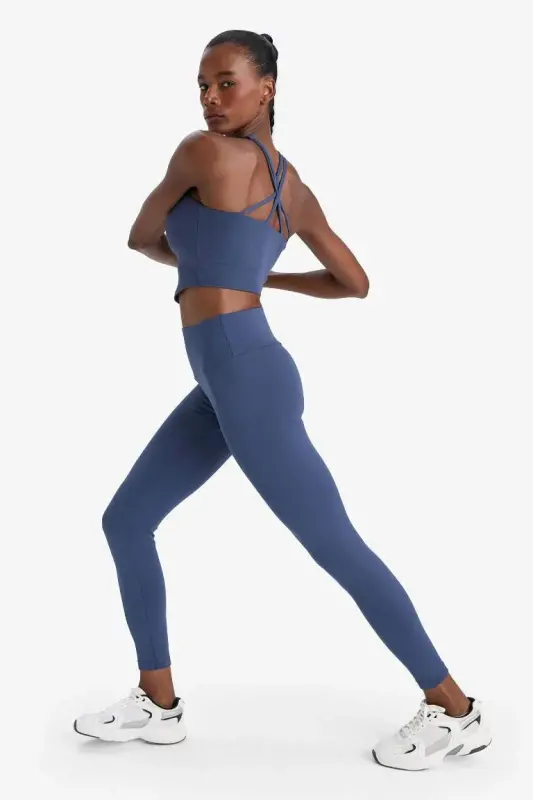 DeFactoFit To‘plovchi Yuqori Bel Egiluvchan Mato Asosiy Sport Tayt-Indigo - 4
